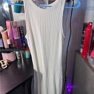 White Ribbed Sleeveless Dress